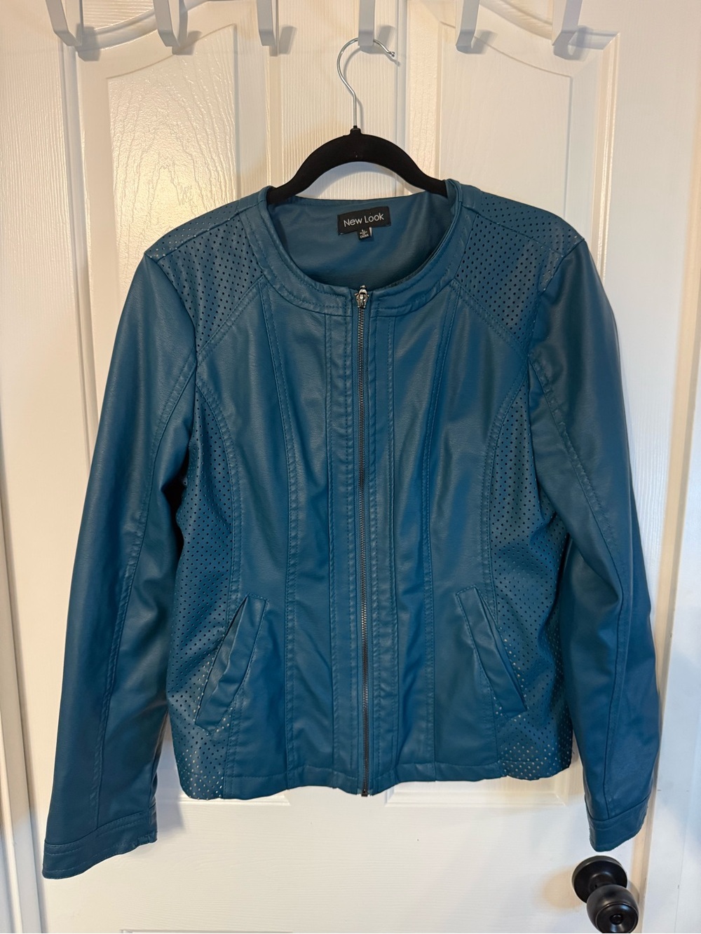New Look Teal Faux Leather Moto Jacket L Perforated Vegan Leather